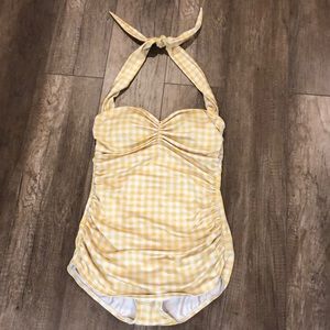 Esther Williams Yellow Gingham Halter Swimsuit; Sz 12